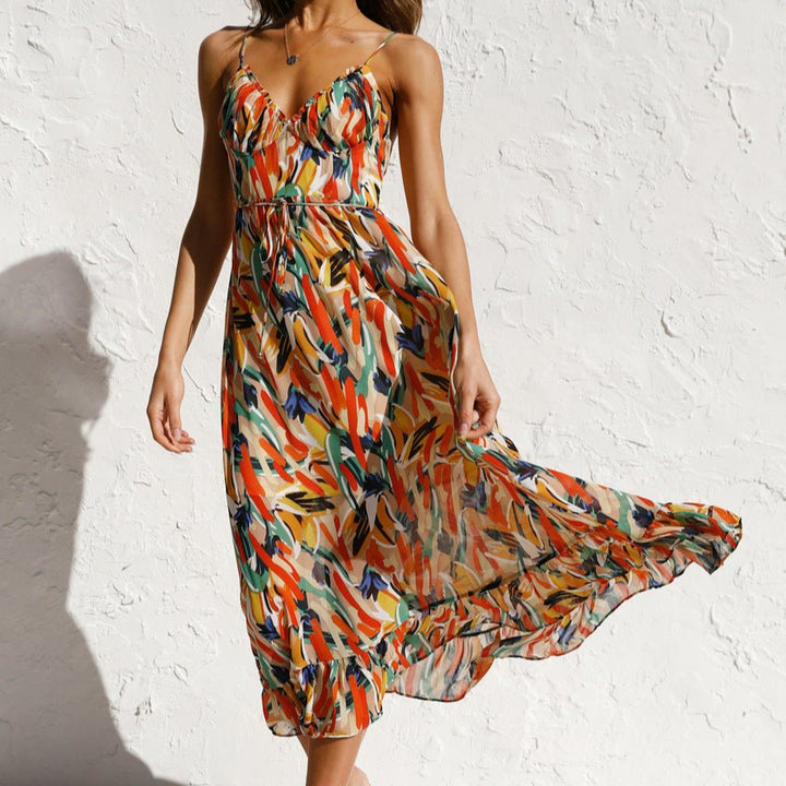 Tropische Maxi Jurk met Strikdetail