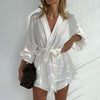 Tweedelige kimono-set met ceintuur en structuurstof