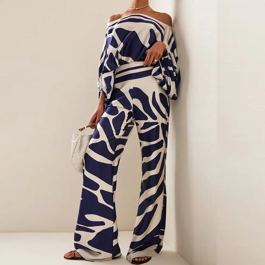 Tweedelige set met blote schouders en print
