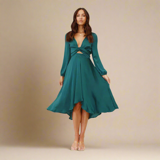 Elegante Midi-Jurk met Gedraaid Front