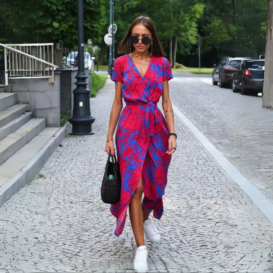 Maxi jurk met overslag en bloemenprint