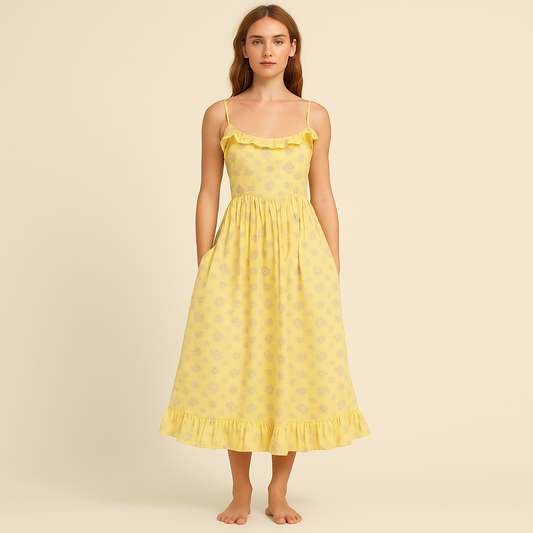 Maxi Jurk met Schouderstrikjes en Bloemenprint