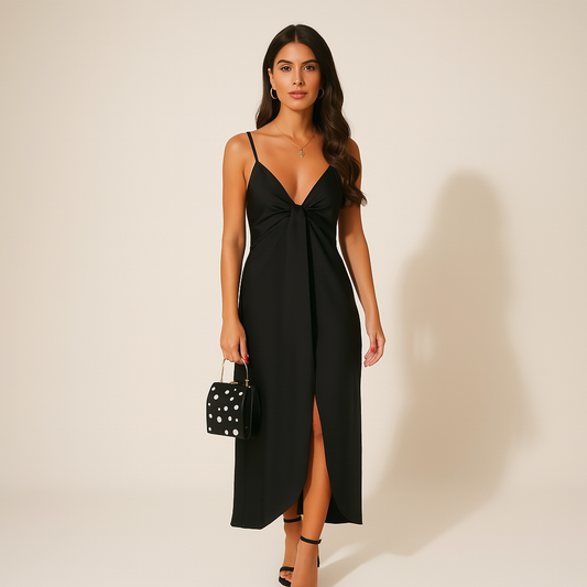 V-hals jurk met knoopdetail