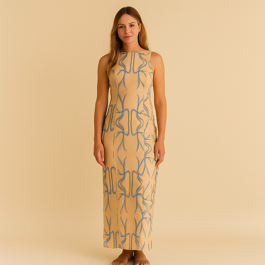 Mouwloze maxi-jurk met borduursels