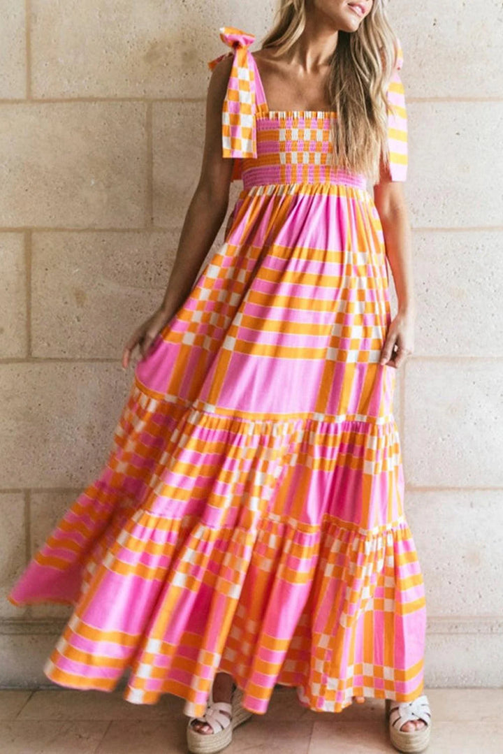 Maxi-jurk met Smock en Strikbandjes