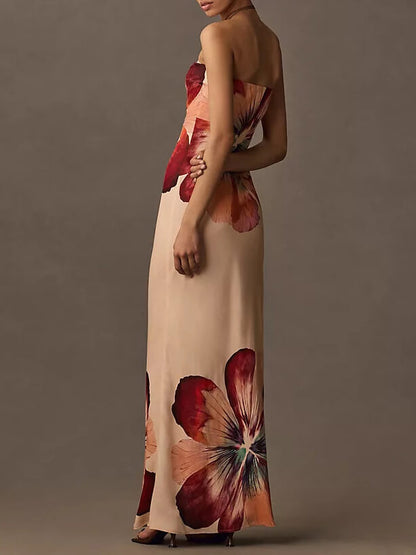 Strapless Maxi-jurk met Grote Bloemen