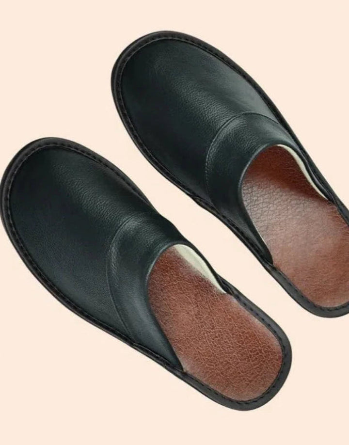 Antislip comfortabele leren pantoffels voor binnenshuis