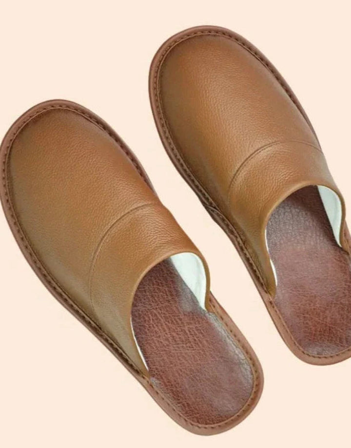Antislip comfortabele leren pantoffels voor binnenshuis