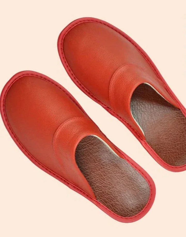 Antislip comfortabele leren pantoffels voor binnenshuis