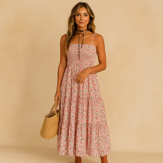 Bloemenprint Maxi-jurk Met Gesmokte Top