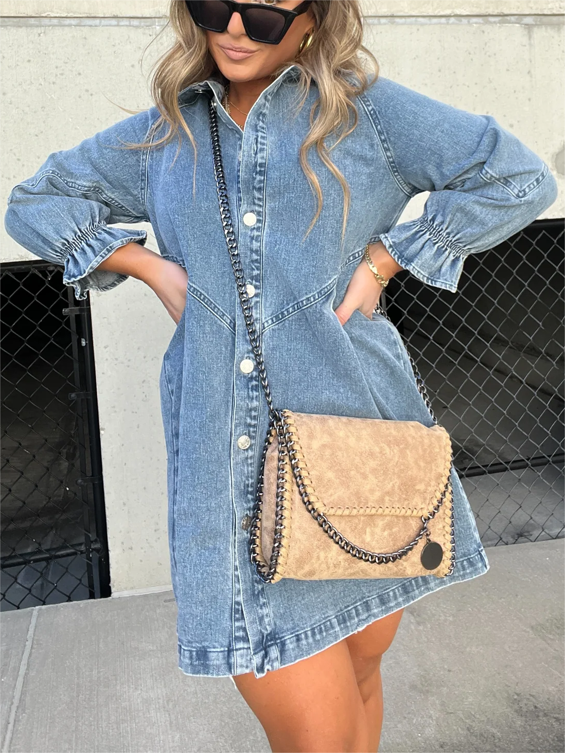 ANNABEL | WASHED DENIM JURK MET POFMOUWEN