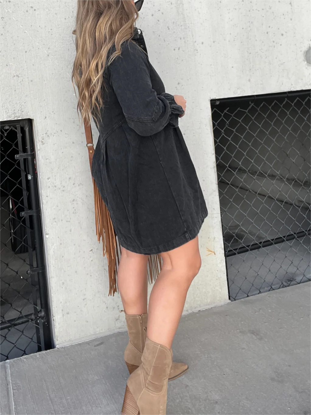 Denim Knoopsluiting Mini Jurk