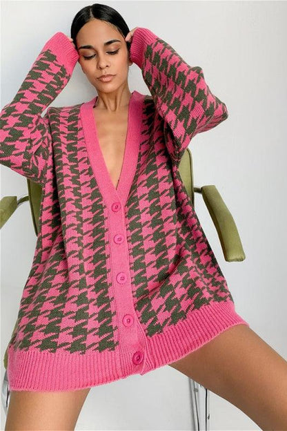 Oversized cardigan met pied-de-poule