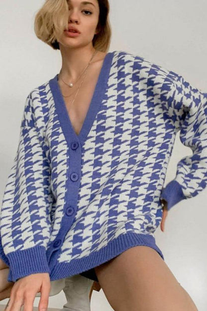 Oversized cardigan met pied-de-poule