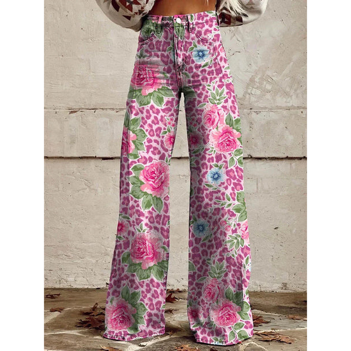 Lange denim broek voor dames – Ritan bloemen- en effen prints