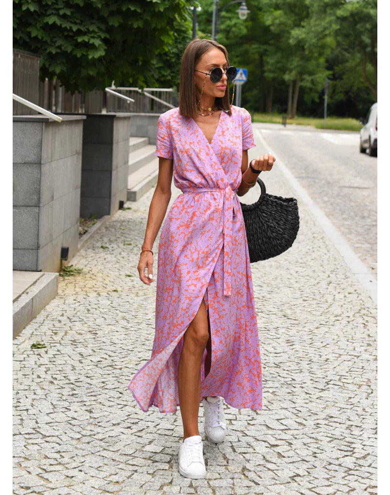 Maxi jurk met overslag en bloemenprint