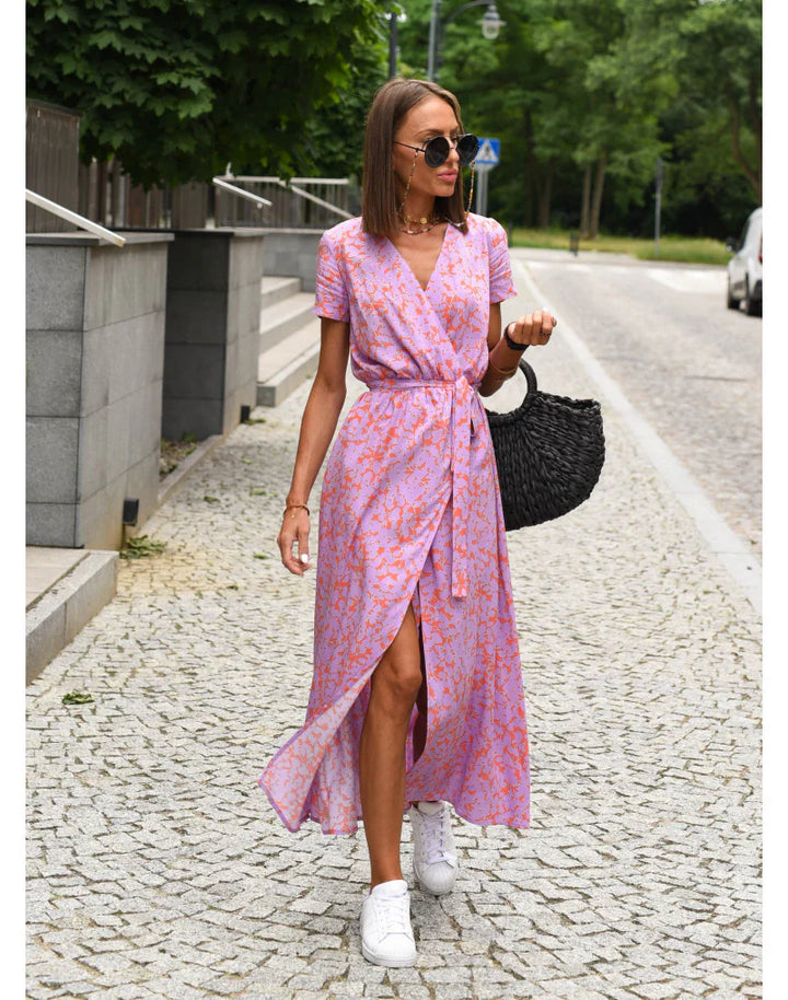 Maxi jurk met overslag en bloemenprint