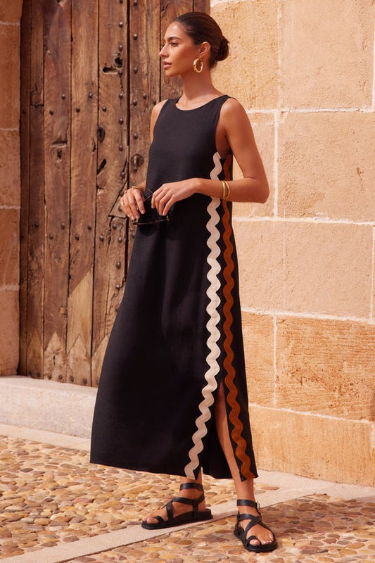 Mouwloze Maxi Jurk met Golfrand