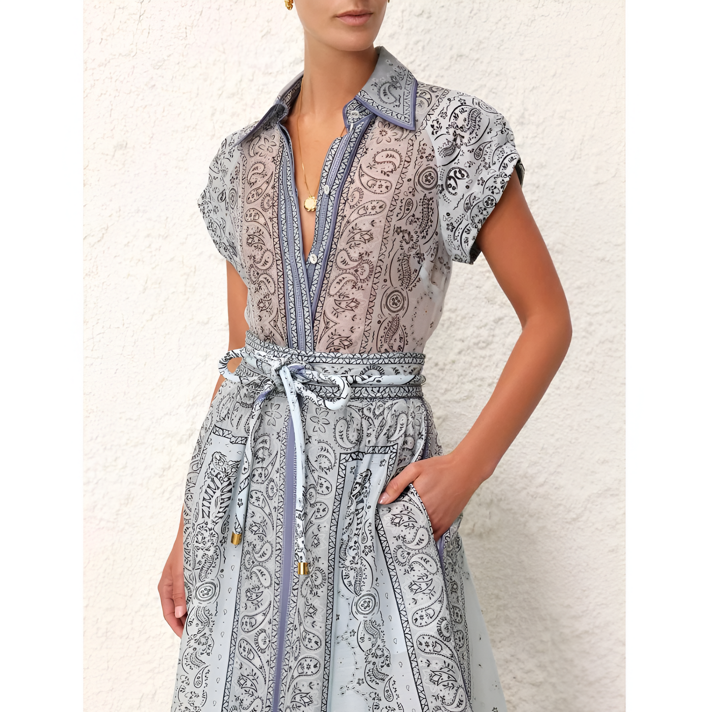 Linde - Gedetailleerde Print Maxi Jurk