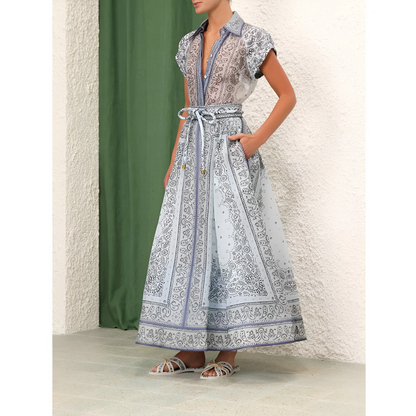 Linde - Gedetailleerde Print Maxi Jurk