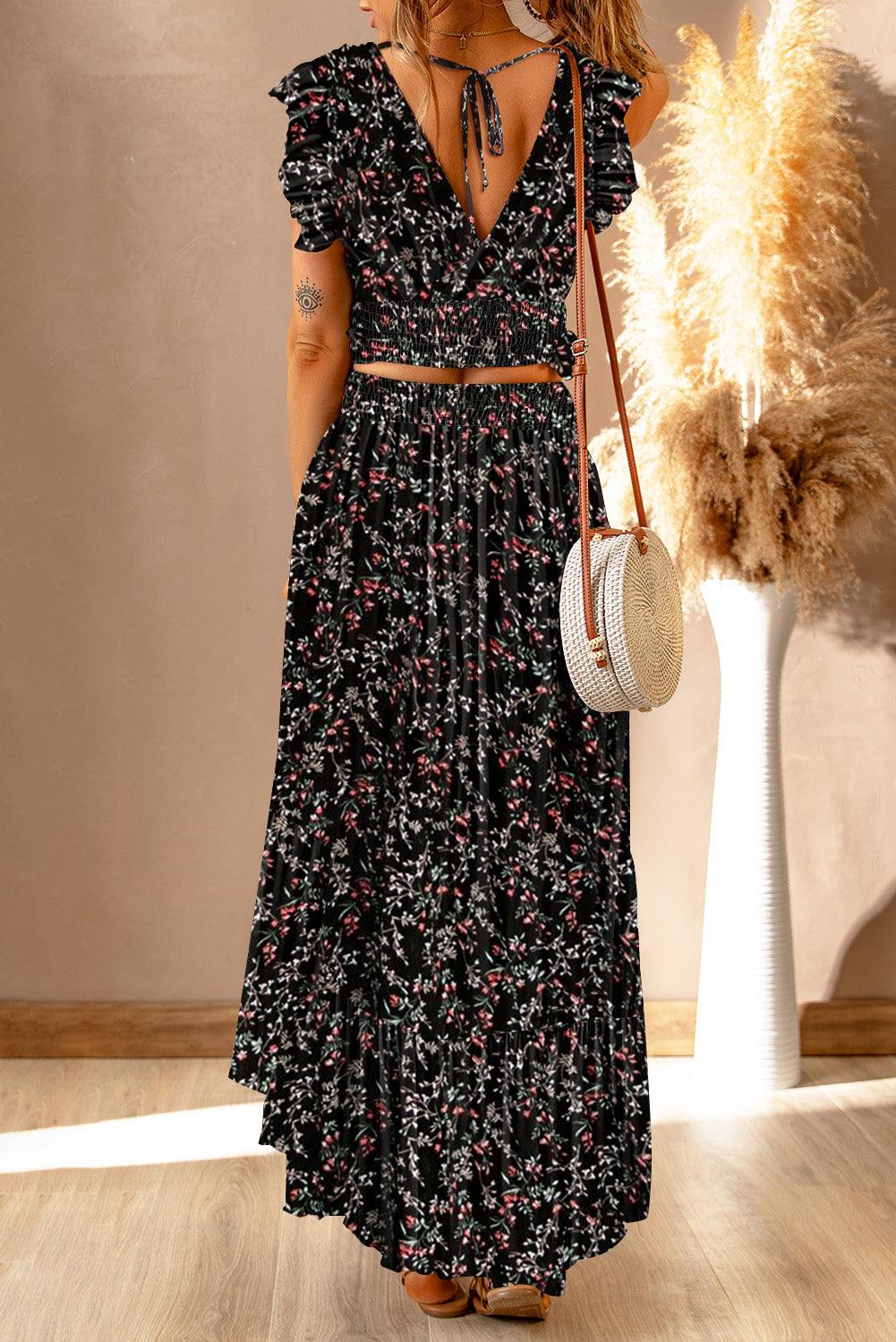 Bloemenprint set van Crop Top en Rok