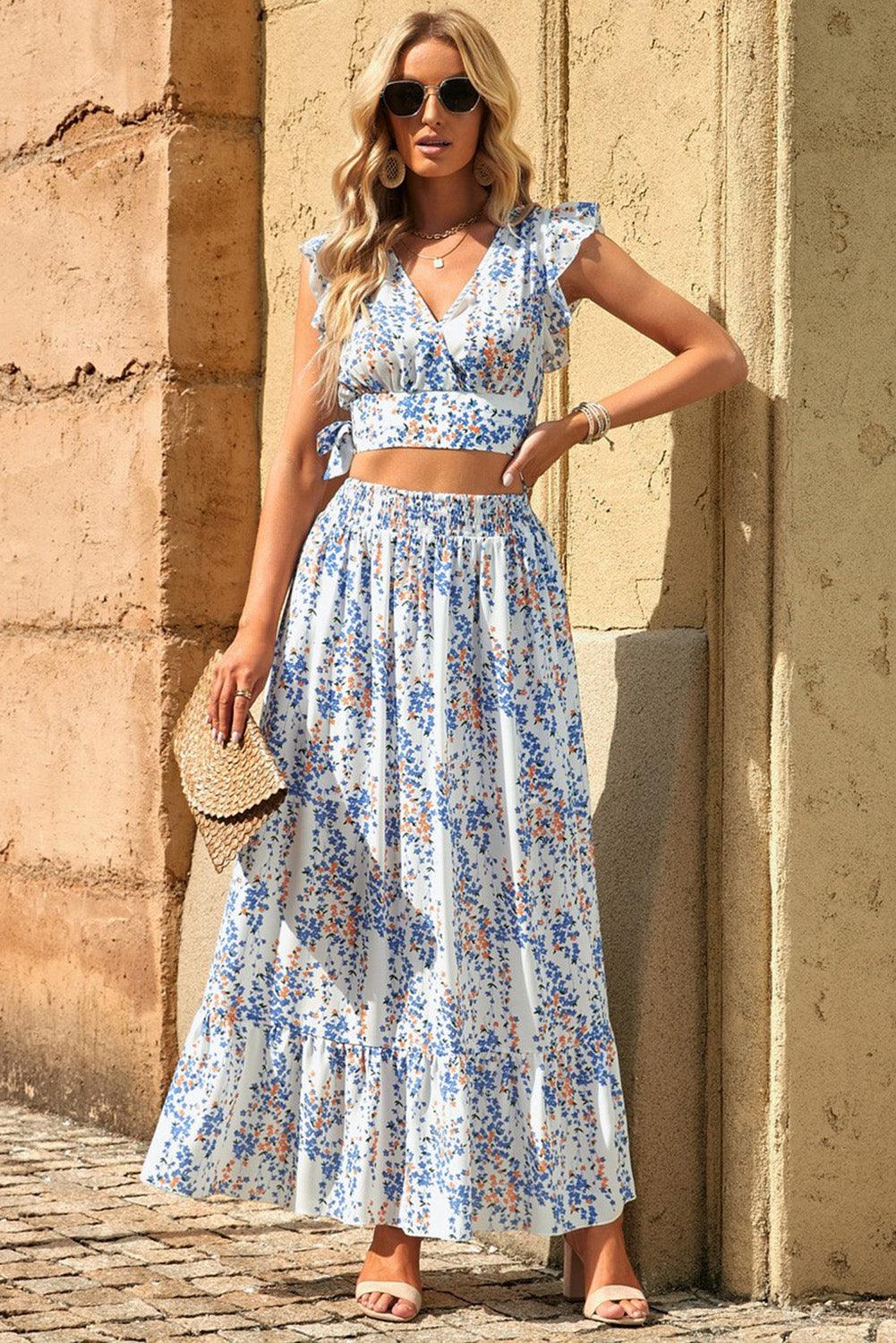 Bloemenprint set van Crop Top en Rok