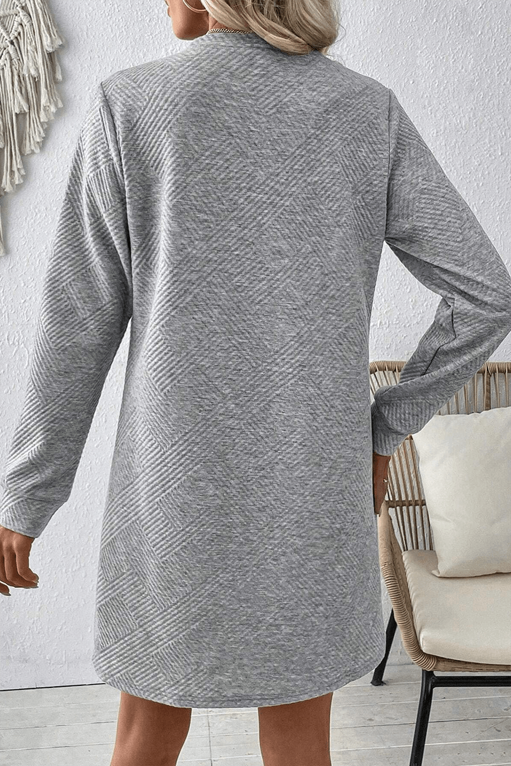Jurk met Textuur en Lange Mouwen
